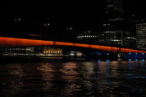 bridge, building, city, city, city lights, cityscape, England, evening, eye level view, London, night, river, The United Kingdom, winter