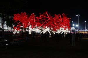 artificial lighting, England, eye level view, London, night, outdoor lighting, sculpture, summer, The United Kingdom