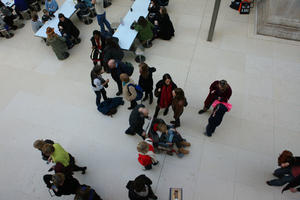 above, British Museum, crowd, day, England, indoor lighting, interior, London, museum, natural light, people, standing, The United Kingdom, winter