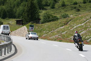 back, car, day, eye level view, motorcycling, mountain, natural light, road, Switzerland, Switzerland, tree, van, vegetation