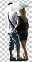 back, casual, caucasian, couple, cutout, cutout couples, cutout people, day, eye level view, standing, summer, sunny