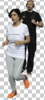 caucasian, couple, cutout, cutout couples, cutout people, day, eye level view, front, running, sporty, spring, sunny