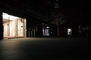 artificial lighting, England, entrance, eye level view, London, night, pavement, spring, The United Kingdom, urban, walkway, walkway