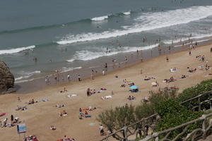 Aquitaine, beach, Biarritz, day, elevated, France, people, seascape, spring, sunbathing, sunlight, sunny, sunshine