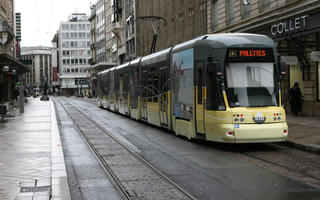 ambient light, building, day, diffuse, diffused light, eye level view, natural light, street, Switzerland, tram, urban, winter