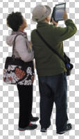 asian, back, casual, couple, cutout, cutout couples, cutout people, day, diffuse, diffused light, elderly, eye level view, standing, summer