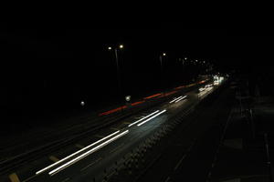 artificial lighting, car lights, city lights, elevated, England, evening, London, night, outdoor lighting, road, The United Kingdom, urban, winter