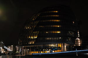 artificial lighting, building, city, city lights, England, eye level view, facade, Liverpool, night, office building, outdoor lighting, The United Kingdom, urban