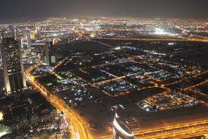 3-point perspective, above, aerial view, artificial lighting, bird