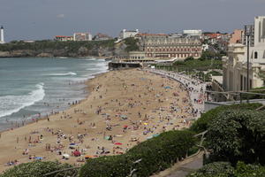 Aquitaine, beach, Biarritz, day, elevated, France, people, seascape, spring, sunbathing, sunlight, sunny, sunshine