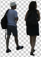 back, casual, caucasian, couple, cutout, cutout couples, cutout people, day, diffuse, diffused light, eye level view, summer, walking