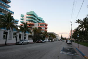 car, dusk, eye level view, Florida, Miami, palm, street, The United States, winter