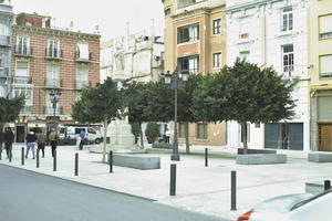 bollard, Cartagena, day, eye level view, lamppost, Murcia, overcast, plaza, Spain, square, tree, urban, vegetation