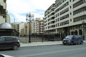 car, cityscape, cloudy, day, eye level view, lamppost, Orihuela, residential, Spain, street, Valenciana