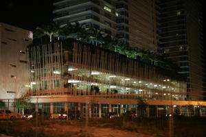 artificial lighting, building, eye level view, facade, Florida, Miami, night, roof garden, The United States, winter