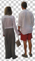 back, casual, caucasian, couple, cutout, cutout couples, cutout people, day, diffuse, diffused light, eye level view, standing, summer