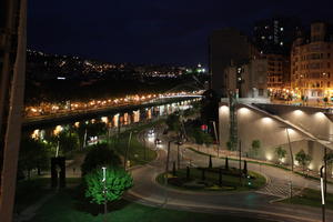 artificial lighting, Bilbao, cityscape, elevated, night, Pais Vasco, roundabout, Spain