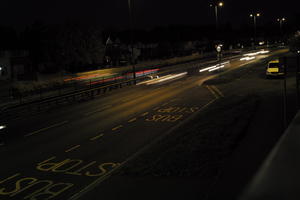 artificial lighting, car, car lights, city lights, elevated, England, evening, London, night, outdoor lighting, road, The United Kingdom, traffic, urban, winter