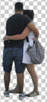 back, casual, caucasian, couple, cutout, cutout couples, cutout people, day, diffuse, diffused light, eye level view, hugging, standing, summer