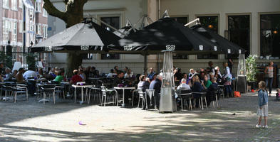 cafe, chair, day, eye level view, furniture, group, people, sitting, summer, sunny, The Netherlands, umbrella, Utrecht, Utrecht