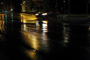 artificial lighting, car, city, Croatia, eye level view, night, spring, street, urban, wet, Zadar, Zadarska