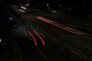 artificial lighting, car lights, city lights, elevated, England, evening, London, night, outdoor lighting, road, The United Kingdom, urban, winter