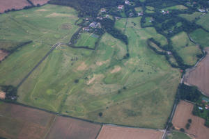 aerial view, afternoon, Barcelona, Cataluña, cloudy, day, field, golf course, looking down, open space, Spain, summer, top-down perspective