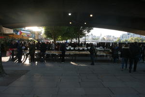 afternoon, autumn, city, crowd, day, dusk, elevated, England, eye level view, London, market, people, shady, stand, standing, sunny, The United Kingdom, urban