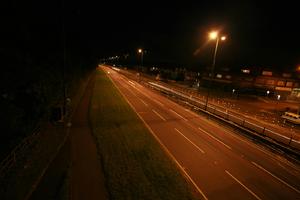 artificial lighting, elevated, England, evening, grass, London, road, The United Kingdom