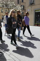 casual, day, eye level view, group, people, spring, street, sunny, walking, woman