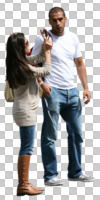 casual, caucasian, couple, cutout, cutout couples, cutout people, day, eye level view, natural light, side, standing, summer