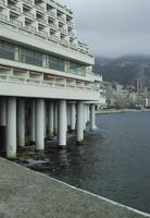 ambient light, balcony, day, diffused light, eye level view, hotel, Monaco, Monte Carlo, Monte-Carlo, natural light, overcast, pillar, pilotis, spring