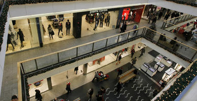 artificial lighting, elevated, indoor lighting, interior, Krakow, Malopolskie, Poland, shop, shopfronts, shopping centre