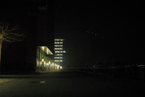 administrative building, artificial lighting, Copenhagen , Denmark, eye level view, Kobenhavn, night, outdoor lighting, pavement