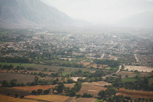 aerial view, day, Ica, natural light, Nazca, Peru, road, town, tree, vegetation