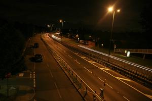 artificial lighting, car, elevated, England, evening, London, road, The United Kingdom