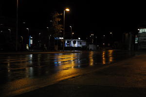 artificial lighting, city, Croatia, eye level view, night, spring, street, street light, urban, walkway, wet, Zadar, Zadarska