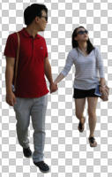 asian, casual, couple, cutout, cutout couples, cutout people, day, diffuse, diffused light, eye level view, front, summer, walking