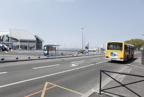 bollard, Boulogne-sur-Mer, bus, bus stop, day, eye level view, France, Nord-Pas-de-Calais, spring, street, sunny