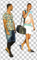 bag, casual, caucasian, cutout, cutout couples, cutout people, day, eye level view, front, male, people, summer, three-quarter, walking