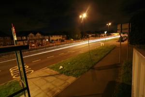 artificial lighting, elevated, England, evening, grass, London, road, The United Kingdom, vegetation