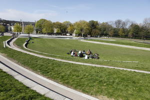 afternoon, day, Edinburgh, elevated, grass, group, natural light, park, people, Scotland, sitting, spring, The United Kingdom