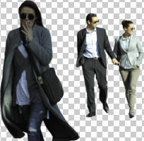 caucasian, cutout, cutout groups, cutout people, day, eye level view, female, front, handsome, people, smart casual, smoking, sunglasses, sunny, walking