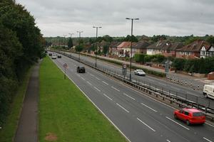 car, day, elevated, England, grass, guardrail, London, natural light, road, The United Kingdom, vegetation