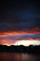 architecture, dusk, England, eye level view, London, overcast, river, silhouette, sky, sunset, The United Kingdom