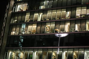 artificial lighting, below, England, facade, London, night, office, office building, outdoor lighting, spring, The United Kingdom