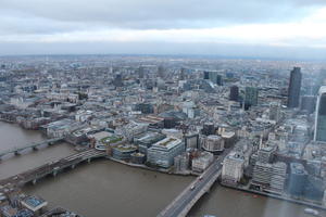 aerial view, bridge, city, day, diffuse, diffused light, England, London, overcast, river, The United Kingdom, urban, winter