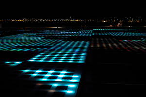 artificial lighting, Croatia, eye level view, floor, LED, night, plaza, spring, urban, wet, Zadar, Zadarska