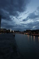 artificial lighting, Bilbao, cityscape, elevated, evening, Pais Vasco, river, Spain