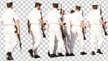 caucasian, cutout, cutout groups, cutout men, cutout people, day, eye level view, group, man, military, natural light, people, summer, sunlight, sunny, sunshine, uniform, walking